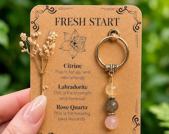 Fresh Start Gift Keyring, New school, Personalised Crystal Keychain, New Job Gift, interview gift, New Home Gift, Graduation Present