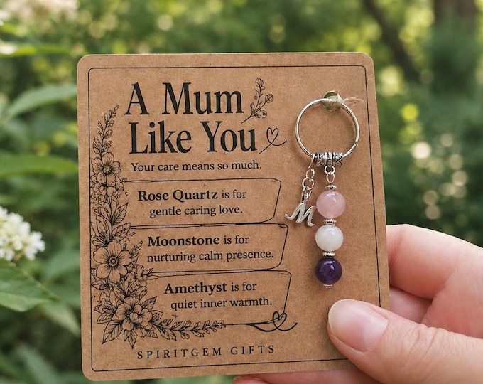 Personalised STEPMUM Crystal Keyring with Illustrated Keepsake Card Mother’s Day Gift