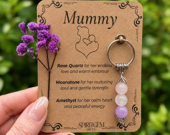Gepersonaliseerde mummieherinnering: rozenkwarts, maansteen, amethist edelsteenbedel