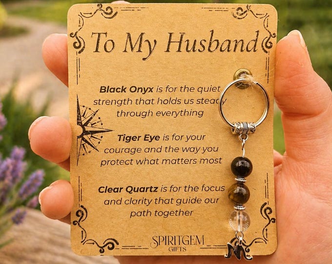 PERSONALISED HUSBAND keyring. Gift for Husband from Wife, Crystal Keyring with Meaning, Anniversary or Birthday Keepsake for Him