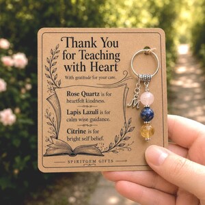 TEACHER THANK YOU Crystal Keyring, Teacher Gift with Illustrated Keepsake Card
