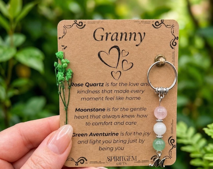 Personalised Granny Keepsake: Rose Quartz, Moonstone, Aventurine Gemstone Charm