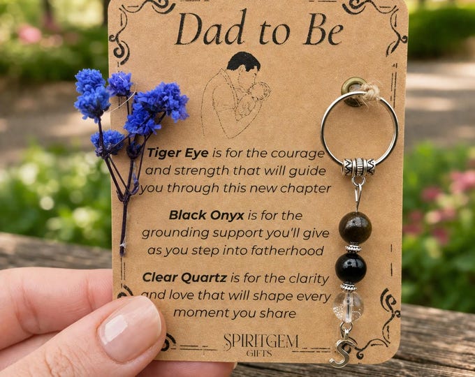 Personalised Dad to Be Gemstone Keepsake: Tiger Eye, Black Onyx, Clear Quartz