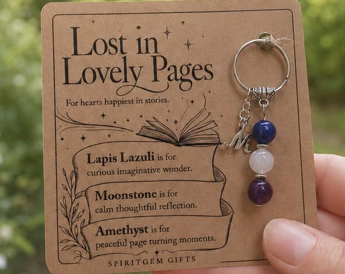 Personalised BOOK LOVER Crystal Keyring with Illustrated Keepsake Card Birthday Gift for Reader