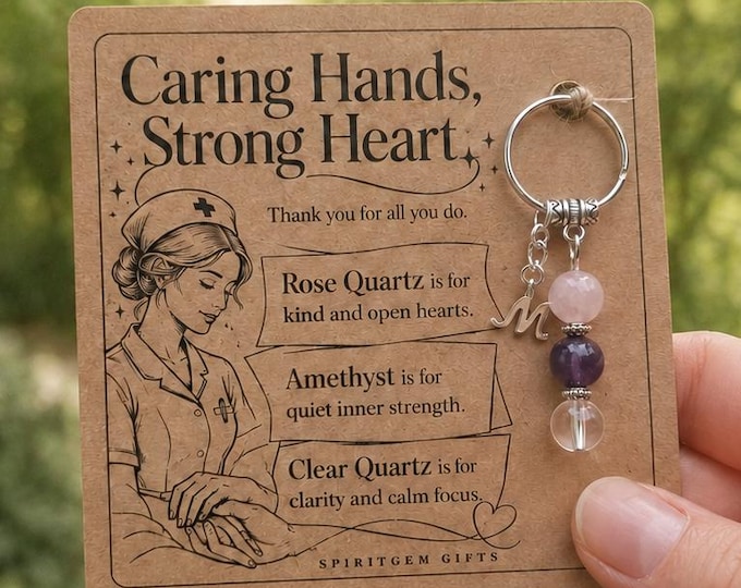 Personalised NURSE Crystal Keyring with Illustrated Keepsake Card Thank You Gift