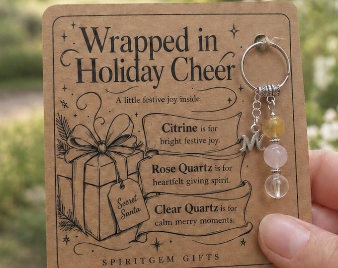 Personalised SECRET SANTA Crystal Keyring with Illustrated Keepsake Card Christmas Gift