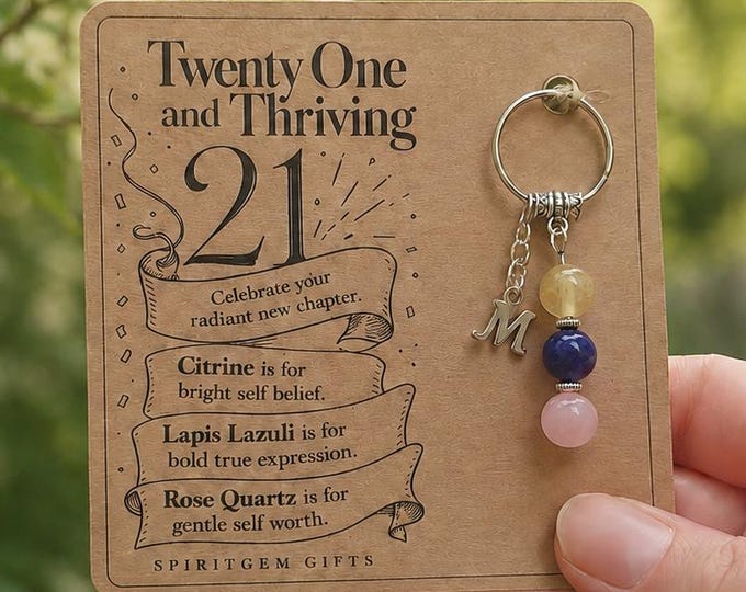 Personalised 21ST BIRTHDAY Crystal Keyring with Illustrated Keepsake Card Milestone Gift