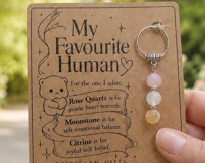 Personalised FAVOURITE HUMAN Crystal Keyring with Illustrated Keepsake Card Valentine’s Day Gift