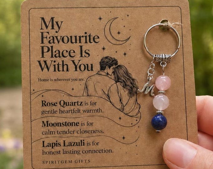 Personalised BOYFRIEND Crystal Keyring with Illustrated Keepsake Card Valentine’s Day Gift