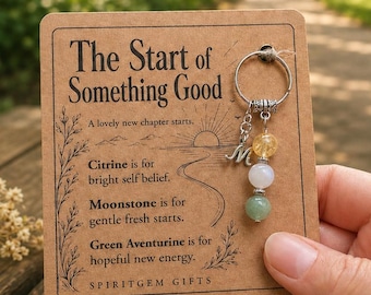 PERSONALISED NEW BEGINNINGS Crystal Keyring, Fresh Start Gift with Illustrated Keepsake Card