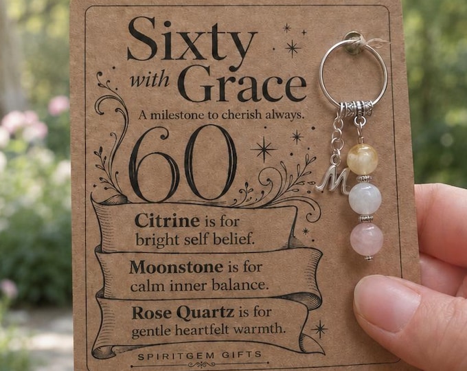 Personalised 60TH BIRTHDAY Crystal Keyring with Illustrated Keepsake Card Milestone Gift