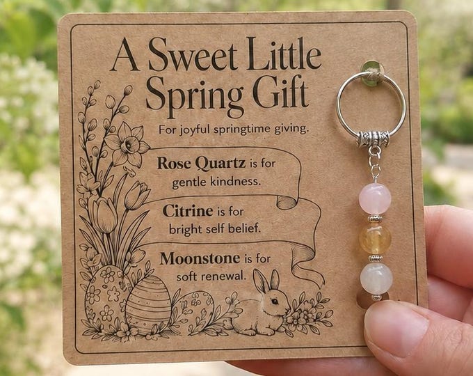Personalised SPRING GIFT Crystal Keyring with Illustrated Keepsake Card Easter Gift