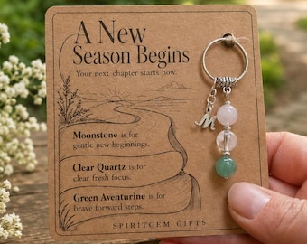 PERSONALISED NEW CHAPTER Crystal Keyring, New Beginning Gift with Illustrated Keepsake Card