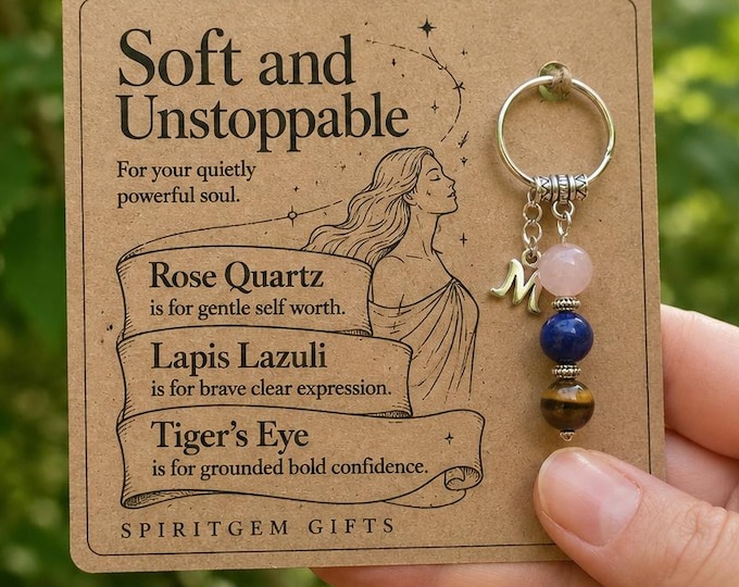 PERSONALISED STRONG WOMAN Crystal Keyring, Empowerment Gift with Illustrated Keepsake Card