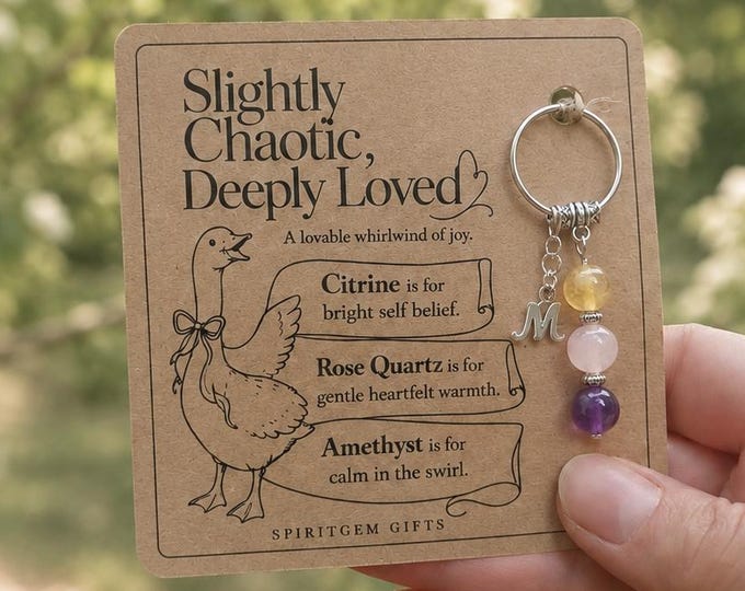 Personalised SILLY GOOSE Crystal Keyring with Illustrated Keepsake Card Funny Birthday Gift