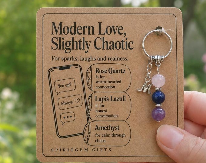 Personalised MODERN LOVE Crystal Keyring with Illustrated Keepsake Card Valentine’s Day Gift