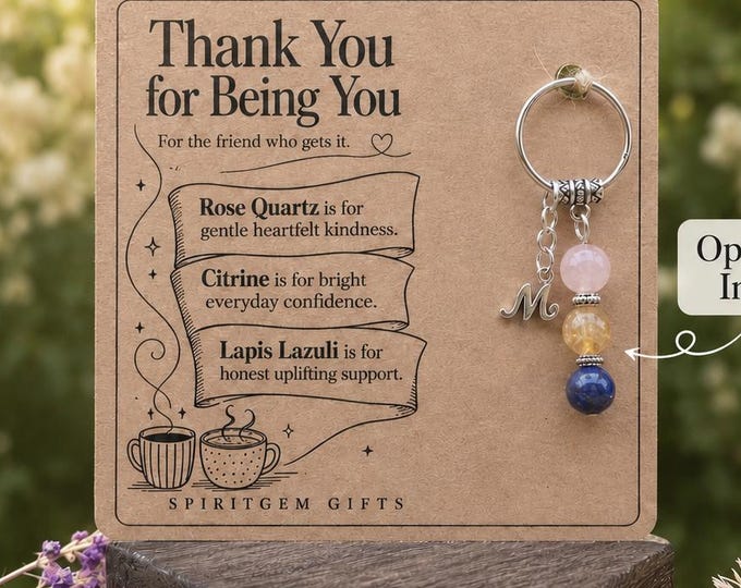 Personalised WORK BESTIE Crystal Keyring with Illustrated Keepsake Card Thank You Gift