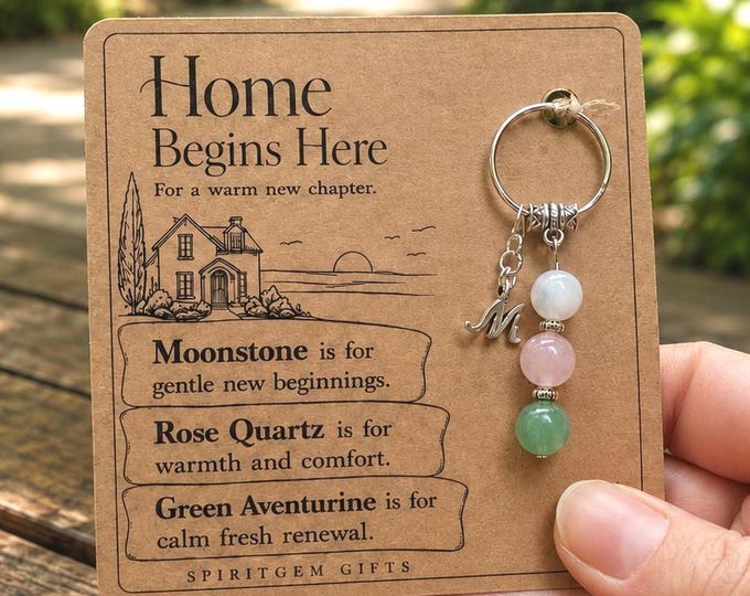 PERSONALISED MOVING HOME Crystal Keyring, New Home Gift with Illustrated Keepsake Card