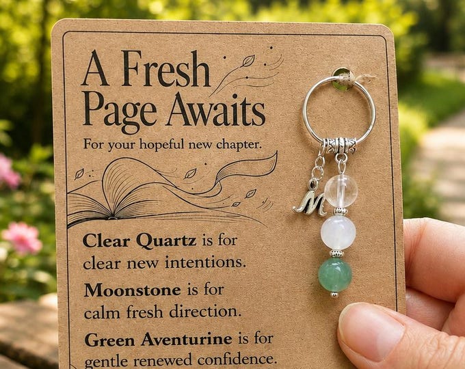 PERSONALISED FRESH START Crystal Keyring, New Chapter Gift with Illustrated Keepsake Card