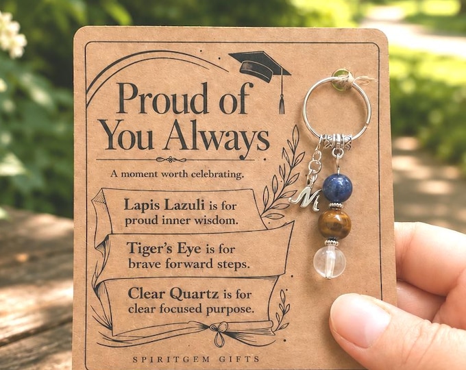 PERSONALISED GRADUATION Crystal Keyring, Proud of You Gift with Illustrated Keepsake Card
