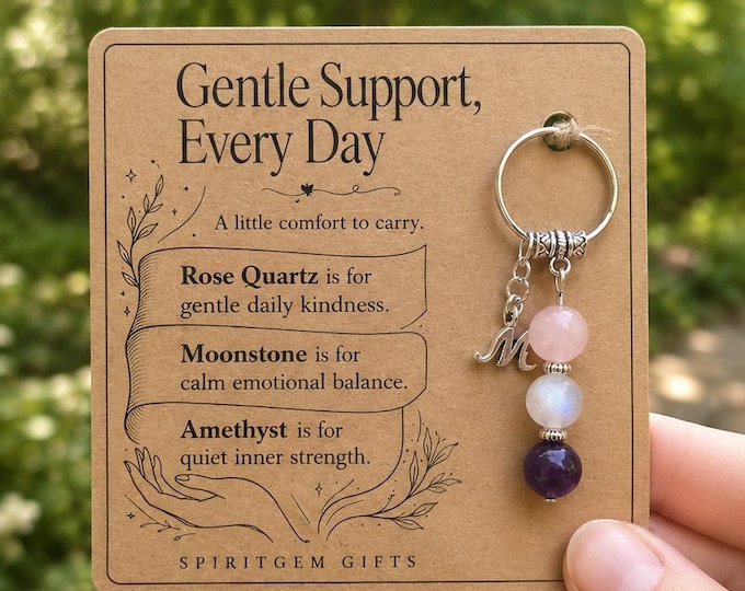 PERSONALISED COMFORT Crystal Keyring, Thinking of You Gift with Illustrated Keepsake Card
