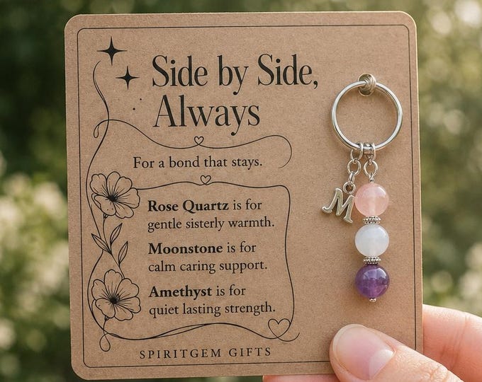 Personalised SISTER Crystal Keyring with Illustrated Keepsake Card Birthday Gift