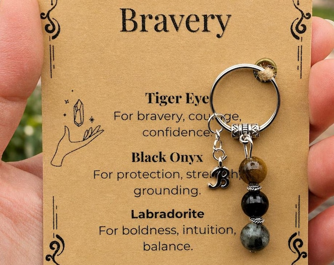 Personalised Bravery Crystal Keyring, Strength Gift, Confidence Boost, Surgery Recovery, Travelling Present, New Job