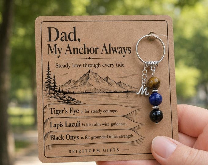 Personalised Dad Crystal Keyring with Illustrated Keepsake Card Fathers Day Gift