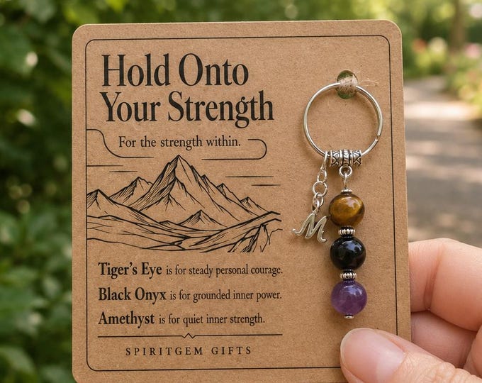 PERSONALISED INNER STRENGTH Crystal Keyring, Encouragement Gift with Illustrated Keepsake Card