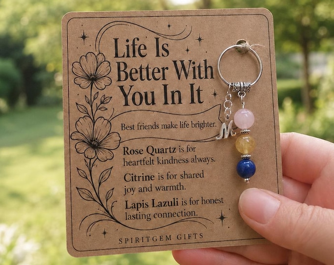 Personalised BEST FRIEND Crystal Keyring with Illustrated Keepsake Card Bestie Gift