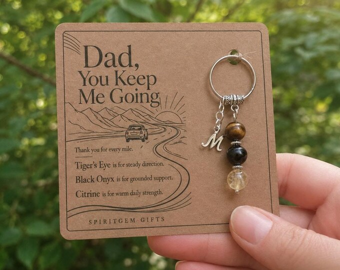 Personalised Dad Crystal Keyring with Illustrated Keepsake Card Fathers Day Birthday Gift