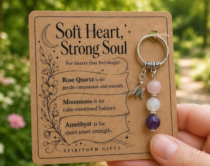 PERSONALISED EMPATH Crystal Keyring, Sensitive Soul Gift with Illustrated Keepsake Card