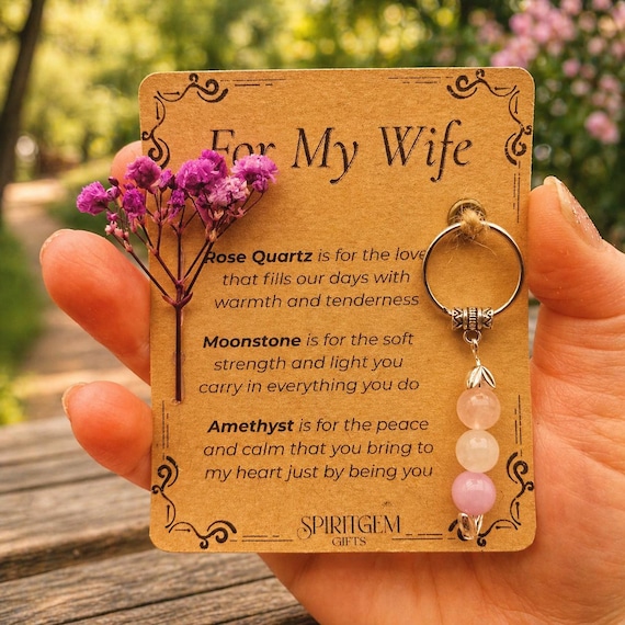 PERSONALISED WIFE keyring. Romantic Gift for Wife, Crystal Keyring with Meaning, Gift from Husband, Anniversary or Birthday Gift