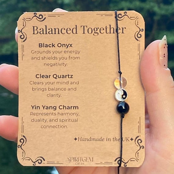 Personalized Yin Yang Crystal Bracelet: Black Onyx & Clear Quartz