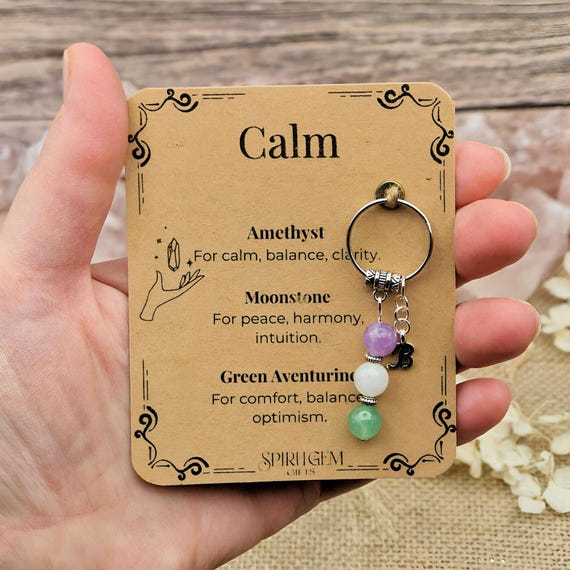 Personalised Calm Crystal Keyring, Anxiety Relief Gift, Driving Test Nerves, Exam Stress Support, Mindfulness Present