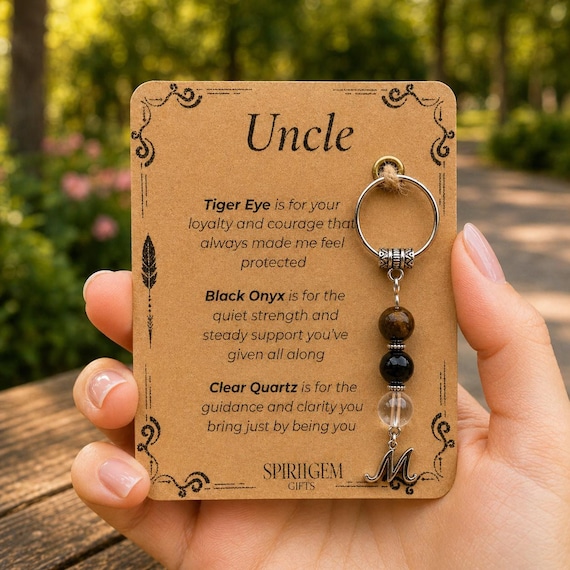 PERSONALISED UNCLE keyring. Gift for Uncle from Niece or Nephew, Crystal Keyring with Meaning, Birthday Keepsake, Thank You Gift