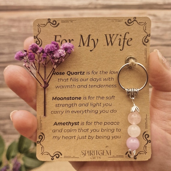 PERSONALISED WIFE keyring. Romantic Gift for Wife, Crystal Keyring with Meaning, Gift from Husband, Anniversary or Birthday Gift