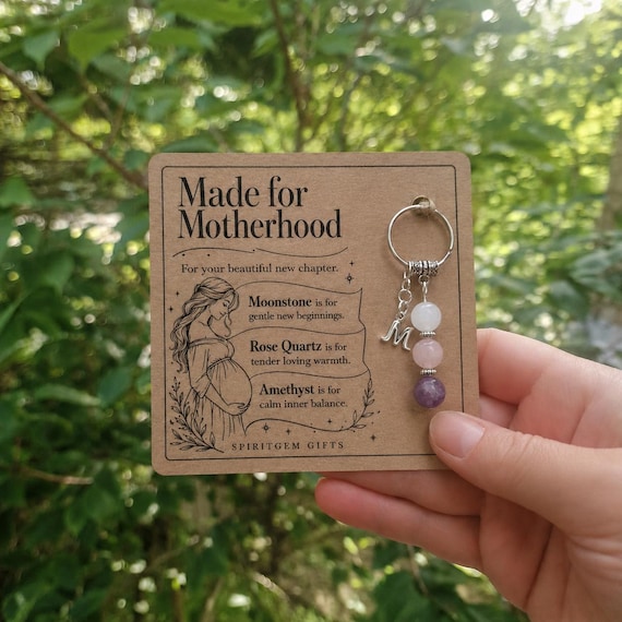 Personalised Mum To Be Crystal Keyring with Illustrated Keepsake Card Baby Shower Gift