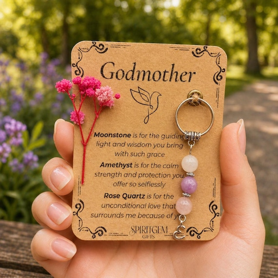 PERSONALISED GODMOTHER keyring. Gift for Godmother, Crystal Keyring with Meaning, Thank You Keepsake, Birthday Present from Godchild