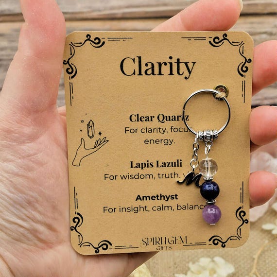 Personalised Clarity Crystal Keyring, Exam Study Focus, New Job Success, Decision Making Support, Wisdom