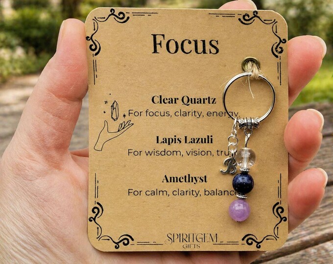 Personalised Focus Keyring, Gemstone Study Aid, Student Good Luck, New Job Concentration Token