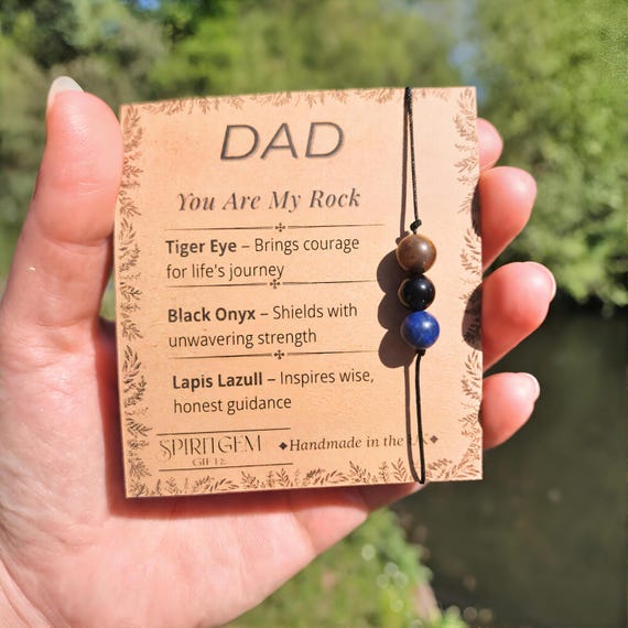 Gemstone Dad Bracelet: Tiger Eye, Onyx, Lapis Lazuli - Strength, Courage, Wisdom