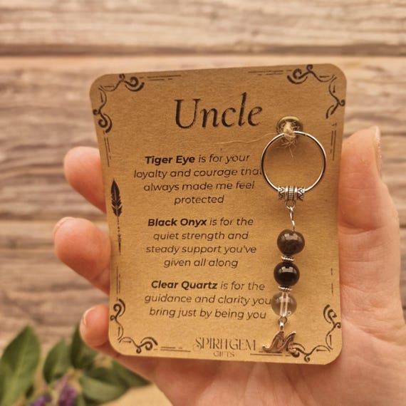 PERSONALISED UNCLE keyring. Gift for Uncle from Niece or Nephew, Crystal Keyring with Meaning, Birthday Keepsake, Thank You Gift