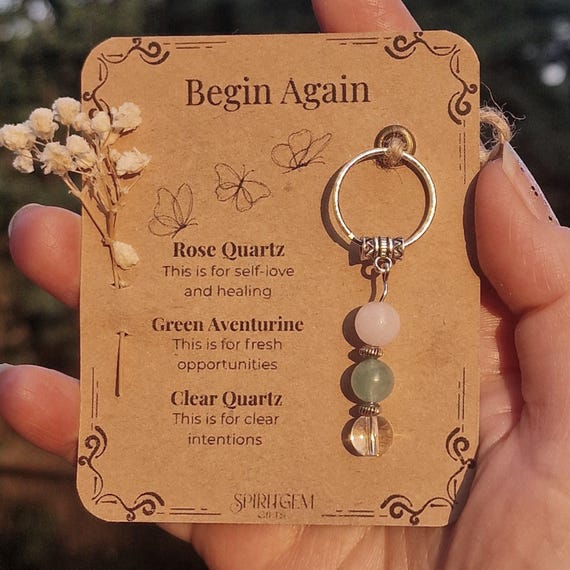 Crystal Keyring Gift Personalised New Beginnings for Fresh Start Healing Self Love Opportunity