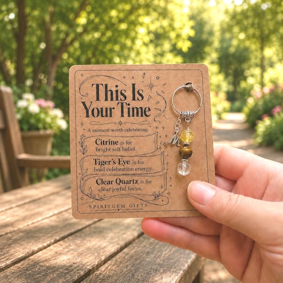 PERSONALISED CONGRATULATIONS Crystal Keyring, Celebration Gift with Illustrated Keepsake Card