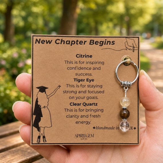 Personalised Graduation Card & Crystal Keyring - New Chapter Begins Gift for Class of 2025 Graduate, College, University, High School, class