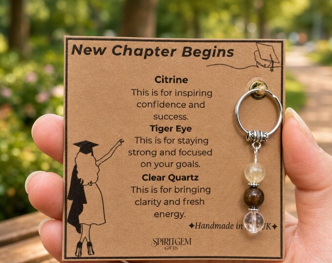 Graduation Crystal Keyring – Citrine, Tiger Eye, Clear Quartz (Class of 2026)