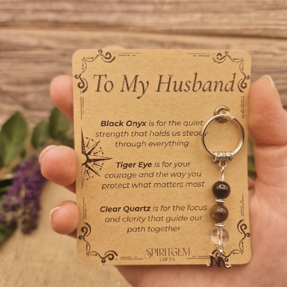 PERSONALISED HUSBAND keyring. Gift for Husband from Wife, Crystal Keyring with Meaning, Anniversary or Birthday Keepsake for Him