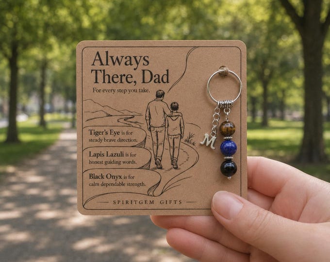 Personalised DAD Crystal Keyring with Illustrated Keepsake Card FATHERS DAY Gift
