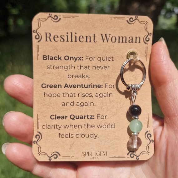 PERSONALISED Crystal Keyring for Her. Resilient Women Birthday Gift / Healing Gift for Wife with Meaning Card / Motivational,  Feminine Gift